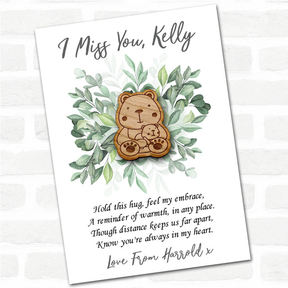 Parent & Baby Bear Green Leaves I Miss You Personalised Gift Pocket Hug