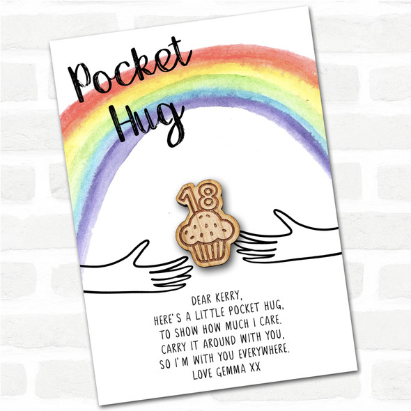 Cupcake 18 Candles Rainbow Personalised Gift Pocket Hug