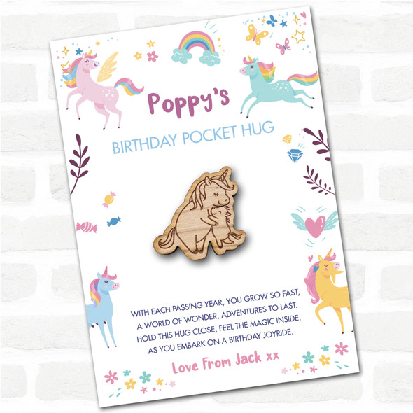 Parent & Baby Unicorn Kid's Girls Birthday Unicorn Personalised Gift Pocket Hug