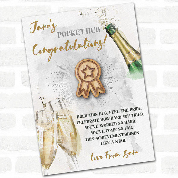Winning Star Badge Champagne Congratulations Personalised Gift Pocket Hug