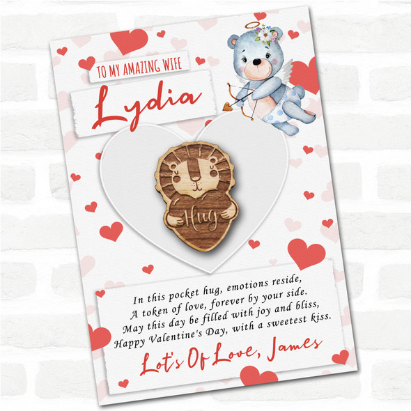 Lion And love Heart Happy Valentine's Day Personalised Gift Pocket Hug