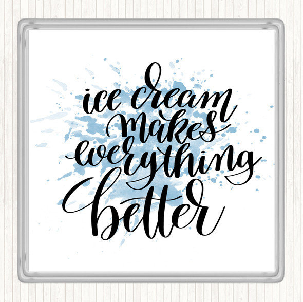 Blue White Ice Cream Inspirational Quote Coaster