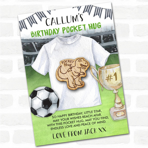 Smiley T-Rex Kid's Boys Birthday Football Personalised Gift Pocket Hug