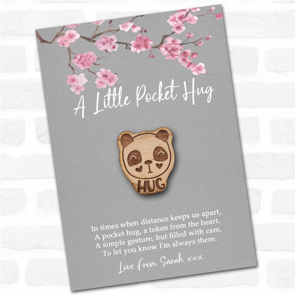 Eyelash Panda Grey Pink Blossom Personalised Gift Pocket Hug