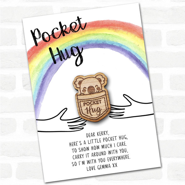 Koala In A Pocket Rainbow Personalised Gift Pocket Hug