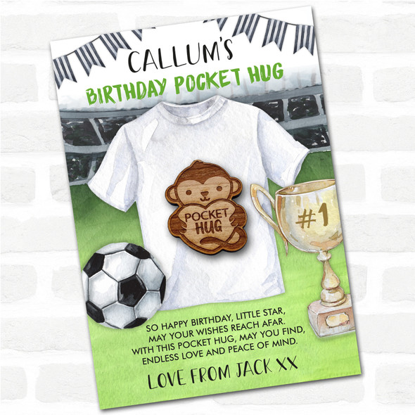 Monkey Heart Kid's Boys Birthday Football Personalised Gift Pocket Hug
