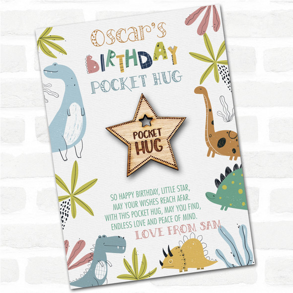 Star Hole Kid's Boys Birthday Dinosaur Personalised Gift Pocket Hug