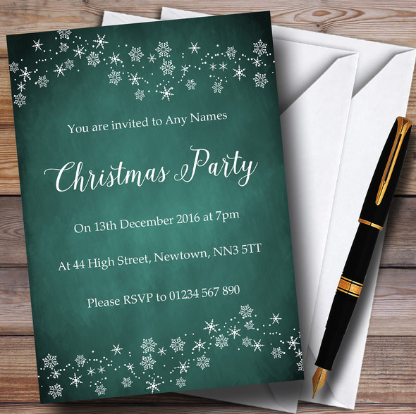 Teal Green Snowflake Design Customised Christmas Party Invitations