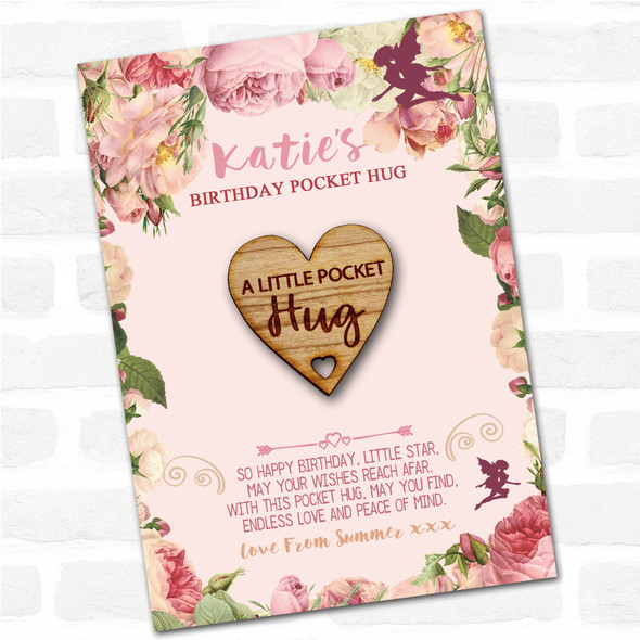 Hole Cut From Heart Kid's Girls Birthday Fairy Personalised Gift Pocket Hug