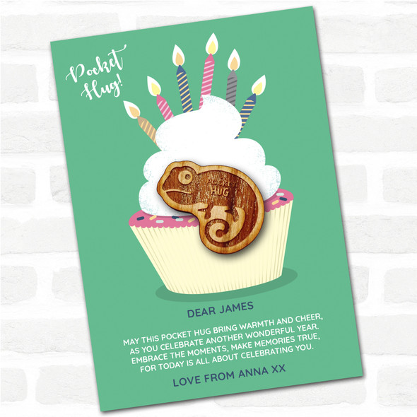 Lizard Cupcake Happy Birthday Personalised Gift Pocket Hug