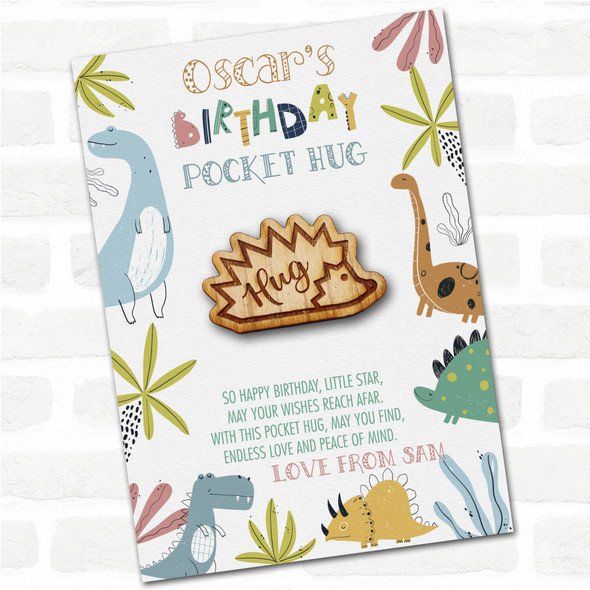 Hedgehog From Side Kid's Boys Birthday Dinosaur Personalised Gift Pocket Hug