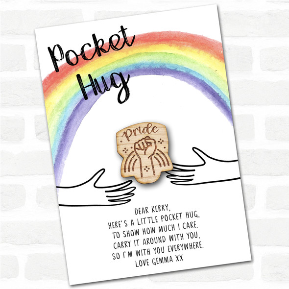 Pride Hand and Rainbow Personalised Gift Pocket Hug