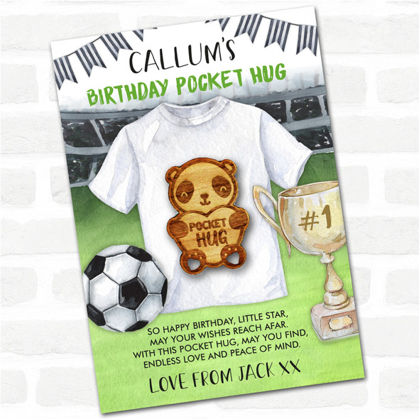 Cute Panda Bear Kid's Boys Birthday Football Personalised Gift Pocket Hug