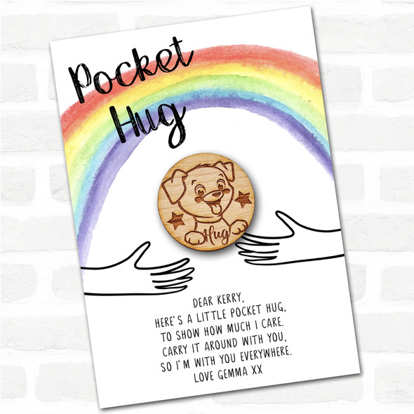 Cute Puppy Dog Rainbow Personalised Gift Pocket Hug