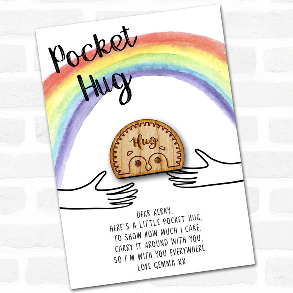 Cute Hedgehog Face Rainbow Personalised Gift Pocket Hug