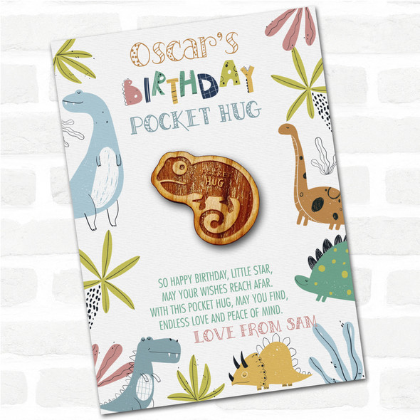 Lizard Kid's Boys Birthday Dinosaur Personalised Gift Pocket Hug