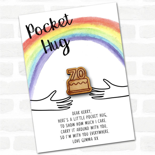 Birthday Cake 70 Candles Rainbow Personalised Gift Pocket Hug