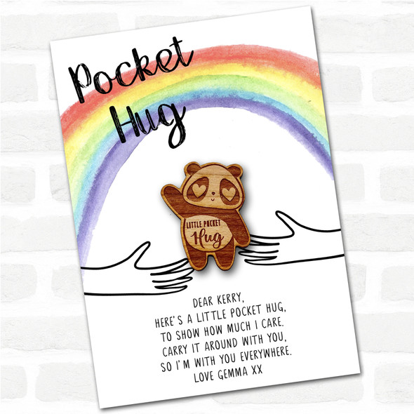 Panda Bear Rainbow Personalised Gift Pocket Hug