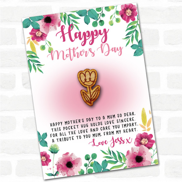 Simple Tulip Pink Floral Happy Mother's Day Personalised Gift Pocket Hug