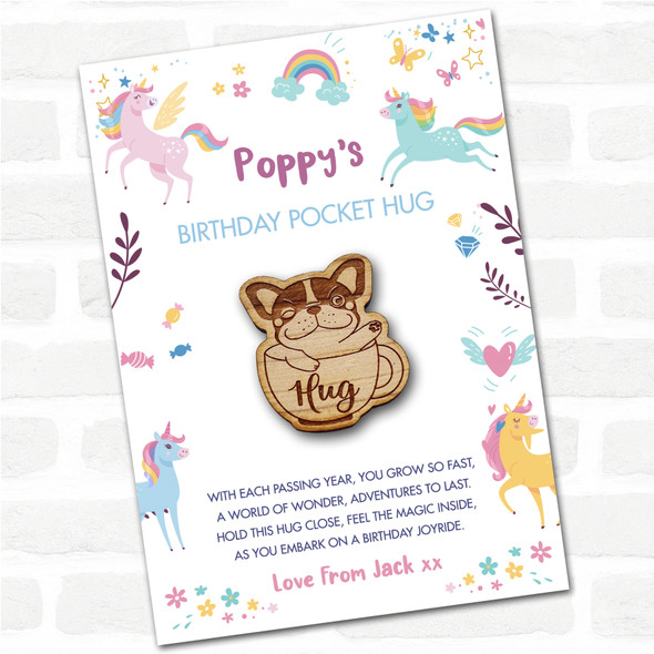 French Bulldog Puppy Dog Kid's Birthday Unicorn Personalised Gift Pocket Hug