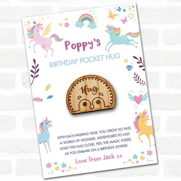 Cute Hedgehog Face Kid's Girls Birthday Unicorn Personalised Gift Pocket Hug