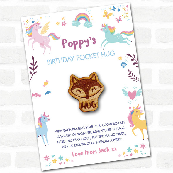 Sleepy Fox Kid's Girls Birthday Unicorn Personalised Gift Pocket Hug