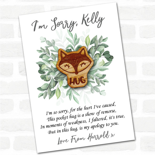 Sleepy Fox Leaves I'm Sorry Apology Personalised Gift Pocket Hug