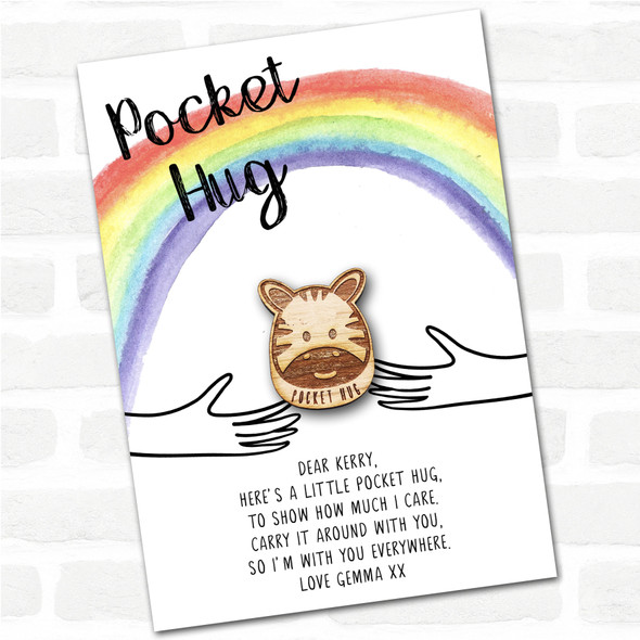 Smiling Zebra Rainbow Personalised Gift Pocket Hug