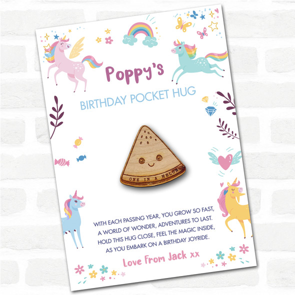 Smiley Watermelon Slice Kid's Birthday Unicorn Personalised Gift Pocket Hug