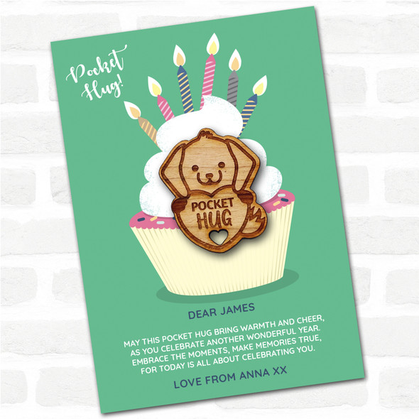Puppy Dog Heart Cupcake Happy Birthday Personalised Gift Pocket Hug