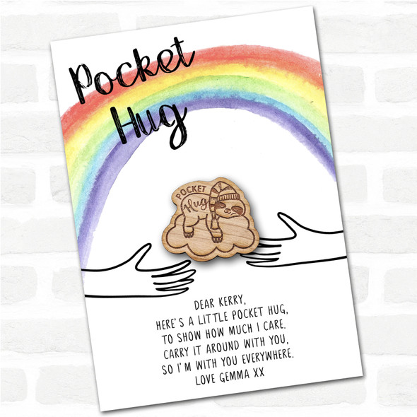 Sleepy Sloth On A Cloud Rainbow Personalised Gift Pocket Hug