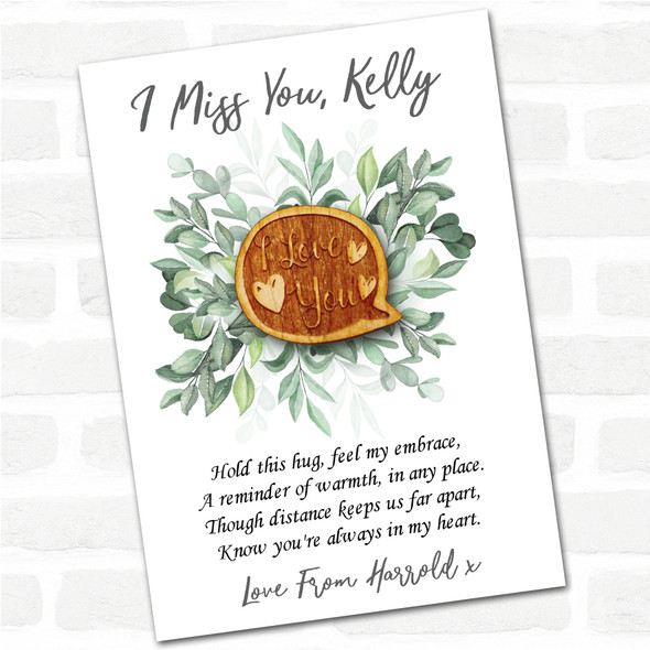 Speech Bubble I Love You Green Leaves I Miss You Personalised Gift Pocket Hug