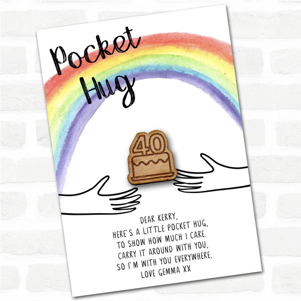 Birthday Cake 40 Candles Rainbow Personalised Gift Pocket Hug