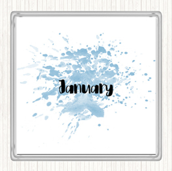 Blue White January Inspirational Quote Coaster