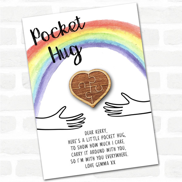 4 Piece Puzzle Heart Rainbow Personalised Gift Pocket Hug