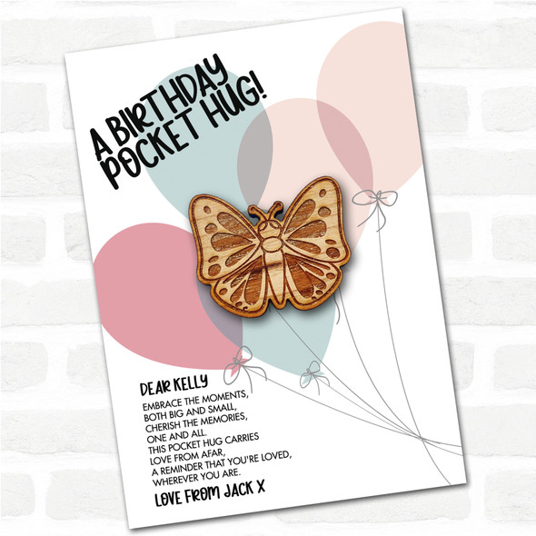 Pretty Butterfly Balloons Happy Birthday Personalised Gift Pocket Hug