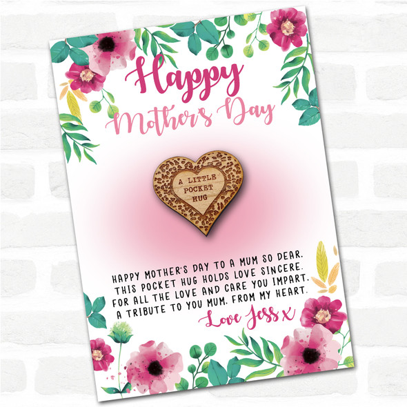 Leopard Print Heart Pink Floral Happy Mother's Day Personalised Gift Pocket Hug