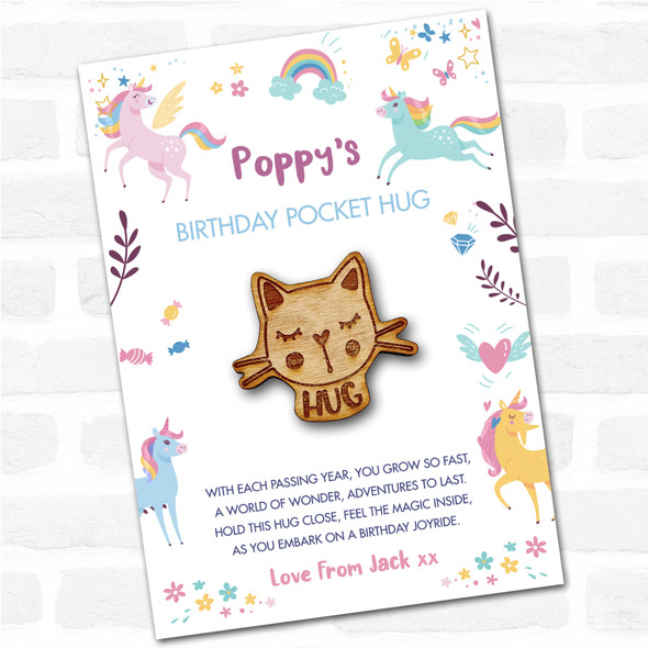 Cat Kid's Girls Birthday Unicorn Personalised Gift Pocket Hug