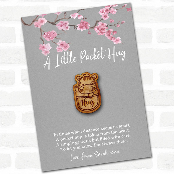 Zebra In A Pocket Grey Pink Blossom Personalised Gift Pocket Hug