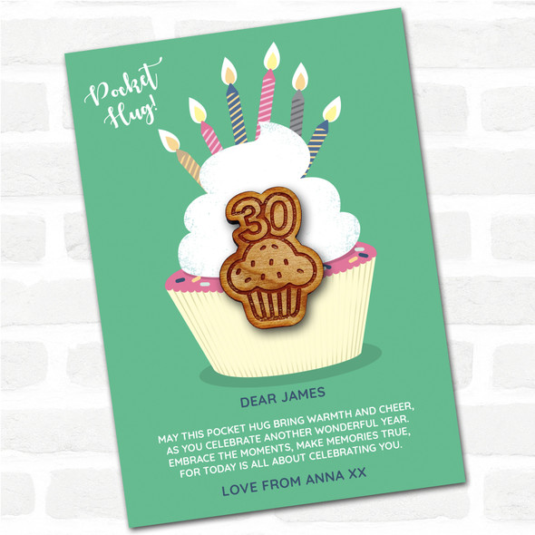 Cupcake 30 Candles Cupcake Happy Birthday Personalised Gift Pocket Hug