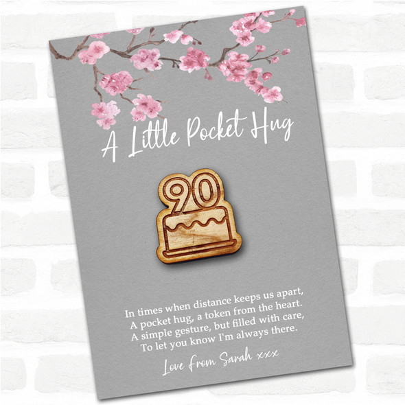 Birthday Cake 90 Candles Grey Pink Blossom Personalised Gift Pocket Hug