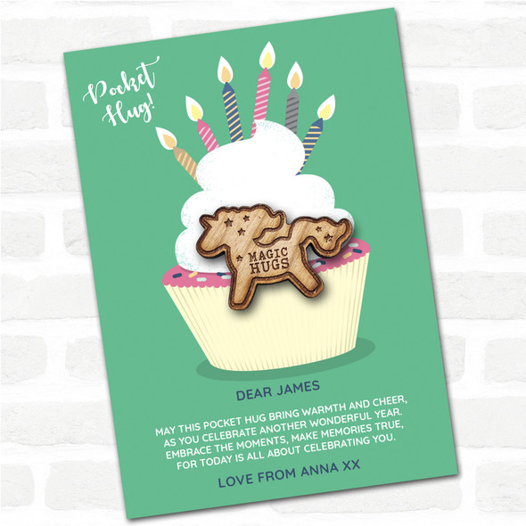 Unicorn Stars Cupcake Happy Birthday Personalised Gift Pocket Hug
