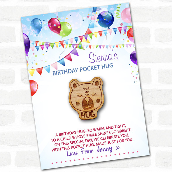 Sleepy Bear Kid's Birthday Balloons Personalised Gift Pocket Hug