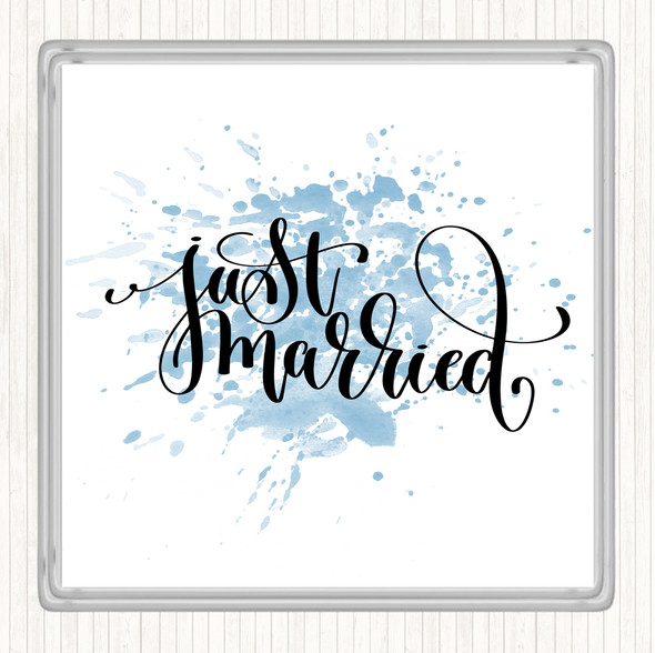 Blue White Just Married Swirl Inspirational Quote Coaster