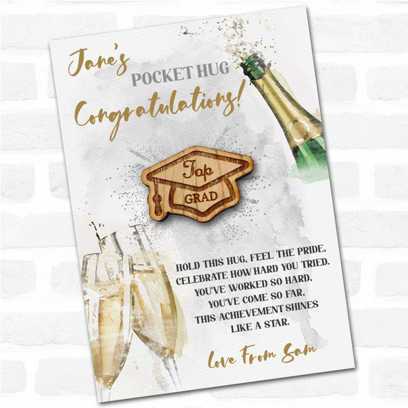 Graduation Cap Champagne Congratulations Personalised Gift Pocket Hug