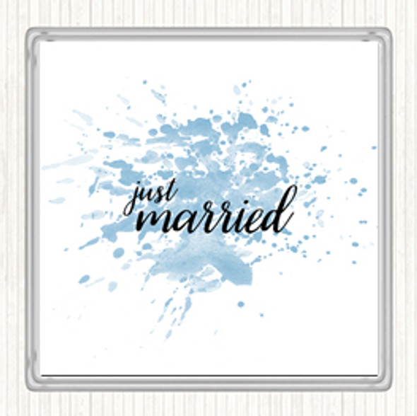 Blue White Just Married Inspirational Quote Coaster