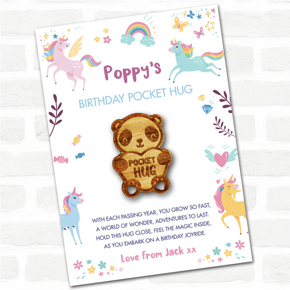Cute Panda Bear Kid's Girls Birthday Unicorn Personalised Gift Pocket Hug