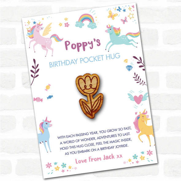 Simple Tulip Kid's Girls Birthday Unicorn Personalised Gift Pocket Hug