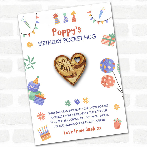 Cuddling Arms In Heart Kid's Birthday Hats Cakes Personalised Gift Pocket Hug