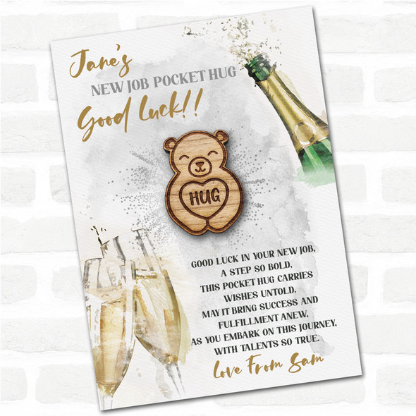 Smiling Cute Bear Good Luck New Job Congratulations Personalised Gift Pocket Hug